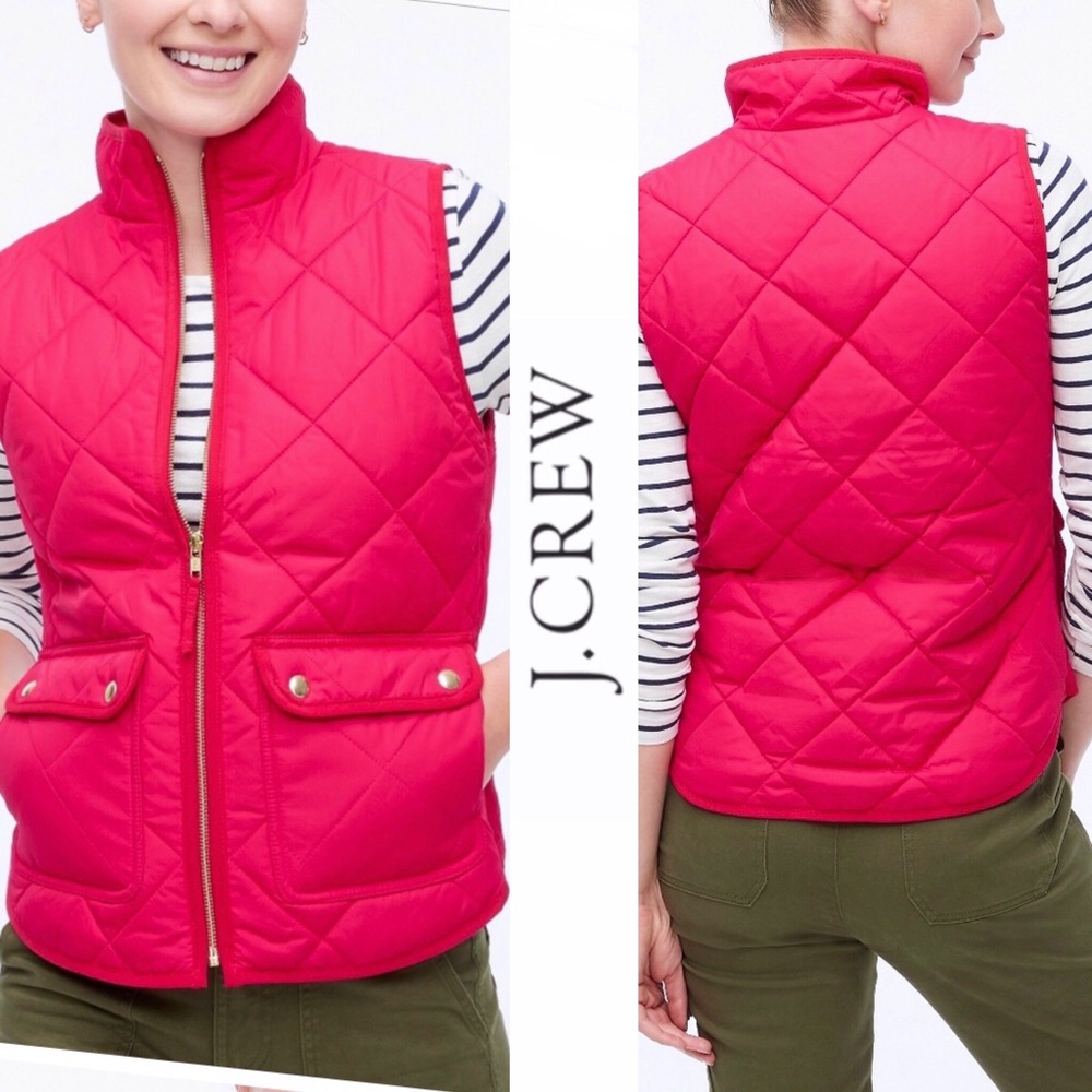 J. CREW hot pink snap pocket puffer vest
